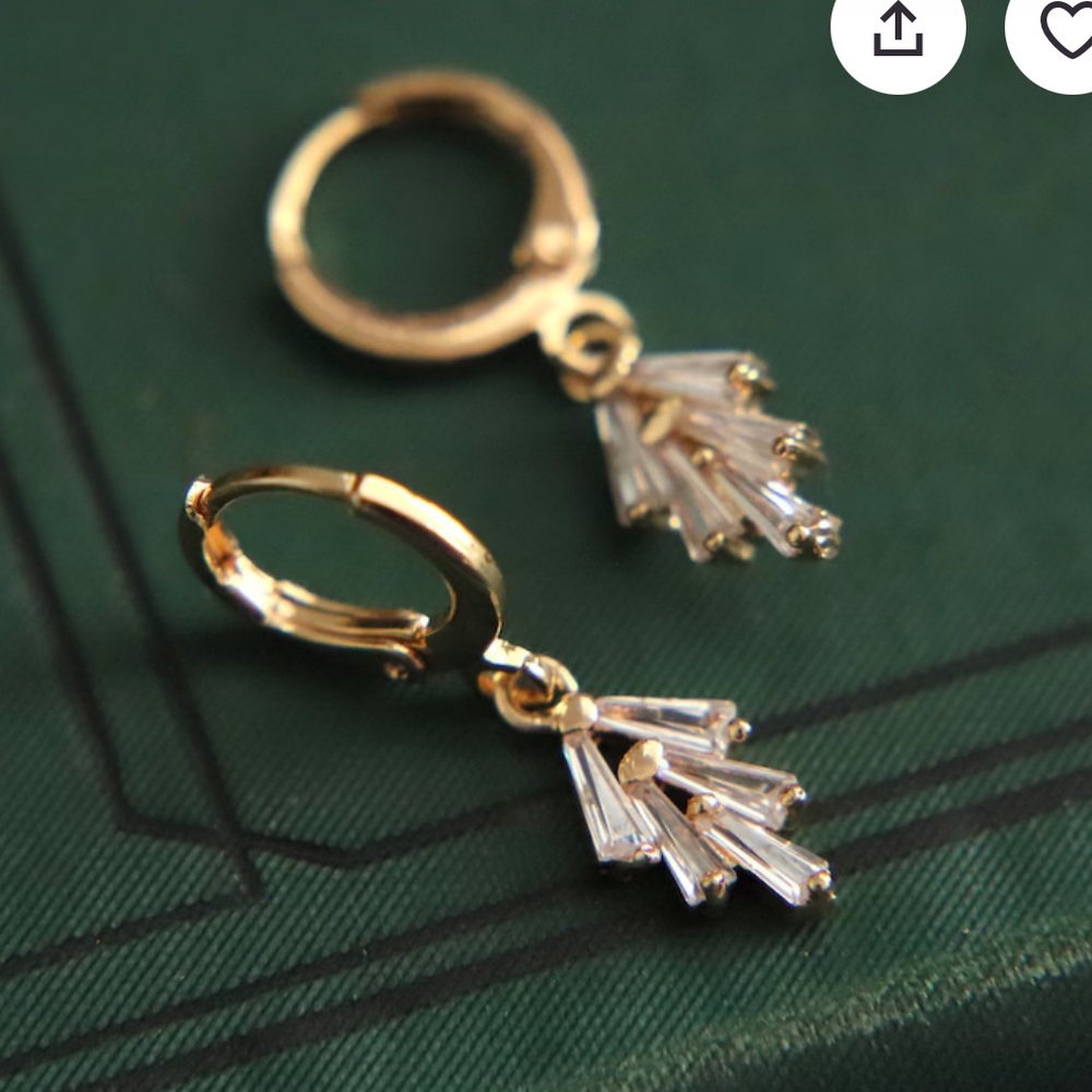 Gold Crystal Baguette Drop Hoop Earrings - Women Jewelry